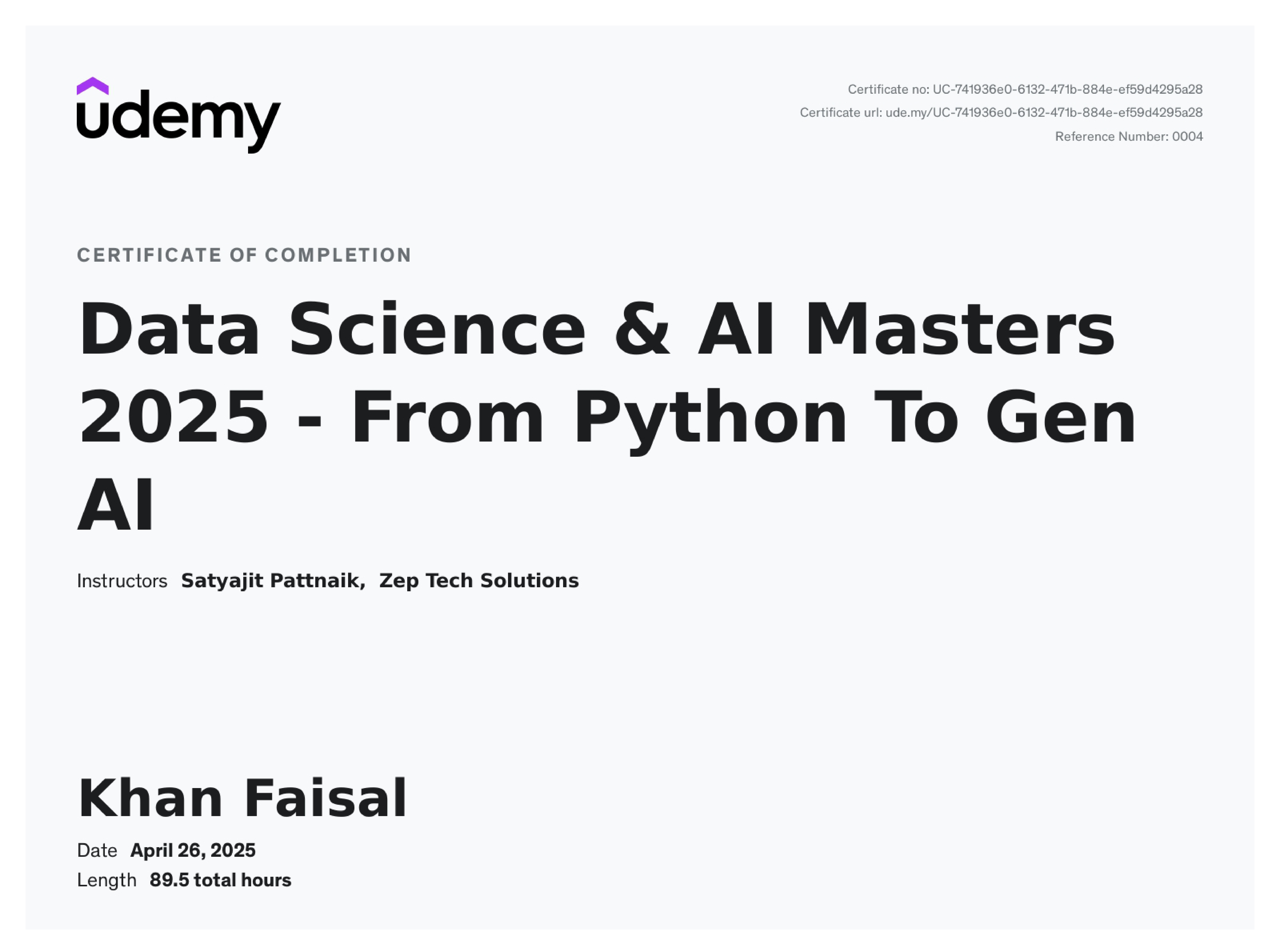 Udemy Data Science & AI Masters Certificate